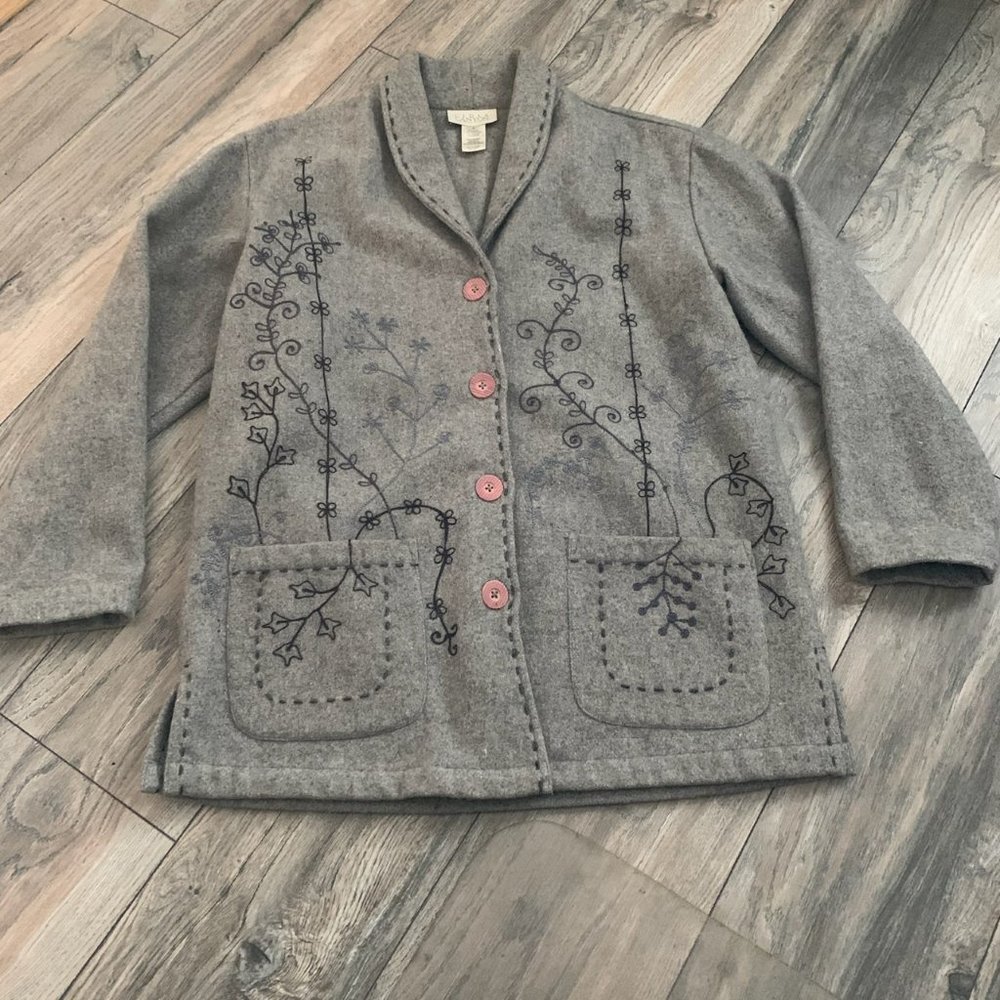 CEDAR CANYON EMBROIDERED WOOL BLEND COAT SMALL-EUC